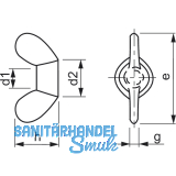 DIN 315 M 5 Messing blank Flgelmutter