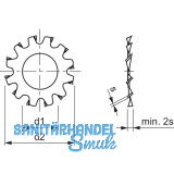 DIN6797A M 4 Edelstahl A2 Zahnscheibe aussengezahnt