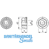 DIN6923 M 4 Edelstahl A2 Sechskant-Sperrzahnmutter mit Flansch