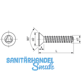 DIN7500ME (MT) M 5x 20 Torx 25 Edelstahl A2 gewindefurchende Senkschr.