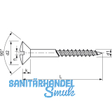 DIN 95 6.0 x 60 verzinkt Holzschraube Linsensenkkopf mit Schlitz