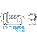 DIN7504K 5.5x 25 Edelstahl A2 Sechskantbohrschraube mit Scheibe  16 mm