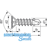 DIN7504 5.5x60 Phillips Kreuzschlitz verzinkt Flgelbohrschraube Senkkopf