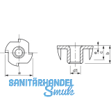 Einschlagmutter M10x13 verzinkt mit 4 Einschlagspitzen