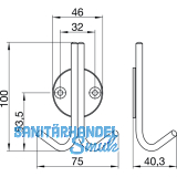 Mantelhaken Kabah mit Platte  46 mm, H 100 mm, T 40,3 mm, Edelstahl gebrstet