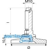 Hhenverstellschraube Stahl verzinkt mit Kunststoffteller schwarz, M10,  56 mm,