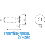 Hlsenmutter Senkkopf M 4x 12 Edelstahl 1.4305 mit Innensechskant