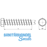 SPAX-Gewindestange 16x1000 verzinkt-blau mit Sechskantkopf und Bund