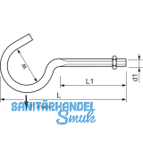 Wscheleinenhaken mit metrischem Gewinde M 8x90 verzinkt-blau mit Mutter