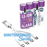 ANSMANN Batterie Akku mit Ladekabel LR03 AAA 1,5 Volt 4 St�ck