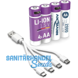 ANSMANN Batterie Akku mit Ladekabel LR6 AA 1,5 Volt 4 St�ck