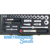 PROXXON Steckschl�ssel-Satz 1/4"+1/2"vierkant mit Umschaltknarre 56-teilig