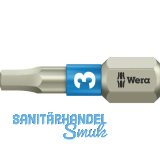 WERA Bit-Einsatz Edelstahl 3840/1TS 1/4"sechskant 3.0/25 mm Innensechskant