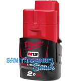 MILWAUKEE Akku / Ersatzakku M12 B2 Red Li-Ion 12 Volt / 2,0 Ah Red Li-Ion