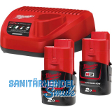 MILWAUKEE Akku-Starterset 2 x 12V / 2,0 Ah Stab-Akkus u. Ladeger�t