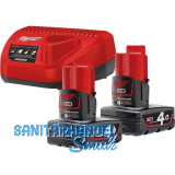 MILWAUKEE Akku-Starterset 2 x 12V / 4,0 Ah Stab-Akkus u. Ladeger�t C12C