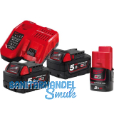 MILWAUKEE Akku-Starterset 2 x 18V / 5,0 Ah Schiebe-Akkus u. Ladeger�t M12-18 FC