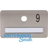 SOLIDO Namensschild ohne Spion, Bohrung � 14, Edelstahl satiniert, Gravur Nr. 9