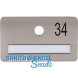 SOLIDO Namensschild ohne Spion, Bohrung � 14, Edelstahl satiniert, Gravur Nr. 34