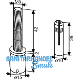 DORMA-Glas Zapfen PT 25, � 15 mm, m. D�bel, Stahl verzinkt (01.115)