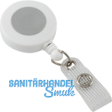 IDENTA Kartenjojo rund mit G�rtelclip Silberdisk Nylonschnur L=600 mm wei�