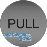 Hinweisschild PULL, Durchmesser 60 mm, Kunststoff Edelstahl-Effekt