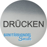 Hinweisschild DR�CKEN, Durchmesser 60 mm, Kunststoff Edelstahl-Effekt