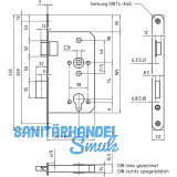 BMH Einstemmschloss 1000 Rundzylinder mit Wechsel, links, Stulp 20 mm,Edelstahl
