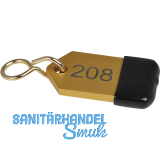 Hotelschl�sselanh�nger mit Gummi, H�he 50 mm, Gravur 1-9999, gold eloxiert