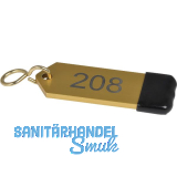 Hotelschl�sselanh�nger mit Gummi, H�he 80 mm, Gravur 1-9999, gold eloxiert