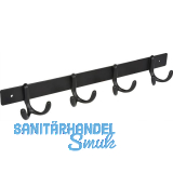 Garderobenleiste Aisa mit 4 Haken, Breite 345 mm, Stahl schwarz matt