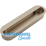 Muschelgriff Dotis Breite 129, Einlass 125 x 30, Zinkdruckguss Edelstahl Effekt