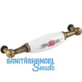Griff Talos Breite 107 mm, Keramik/ZN wei� bemalt Rose/altvermessingt