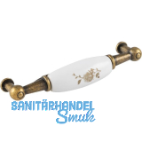 Griff Talos Breite 107 mm, Keramik/ZN wei� bemalt Golddekor/altvermessingt