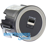 EVOline One 2fach USB Charger A+C mit Abdeckring schwarz/Edelstahl