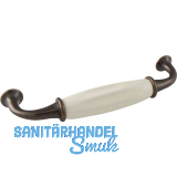 Griff Nysa LA 128 mm, Breite 145 mm, Keramik/ZN elfenbein/bronziert