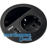 EVOline Circle80 Steckdose mit Kabeldurchgang und USB-A+C-Doppelcharger, schwarz