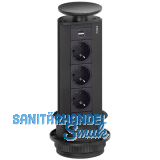 EVOline Port Steckdosenelement 3x Schuko 2x USB-Charger schwarz