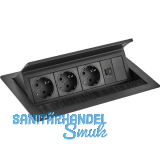 EVOline Flip Top Push DATA M 3xSchuko + 2x USB-Charger + schwarz