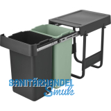BRABANTIA Einbau-Abfallsammler Sort & Go 2 x 15 Liter Kunststoff dunkelgrau