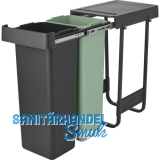 BRABANTIA Einbau-Abfallsammler Sort & Go 2 x 30 Liter Kunststoff dunkelgrau