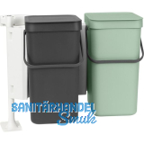 BRABANTIA Einbau-Abfallsammler Sort & Go 2 x 12 Liter Kunststoff Gr�n/Grau