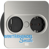 BACHMANN Einbausteckdose TWIST 2 eckig, Schukosteckdose, USB, Edelstahl Effekt