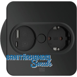 BACHMANN Einbausteckdose TWIST 2 eckig, Schukosteckdose, USB, schwarz matt