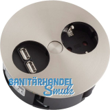 BACHMANN Einbausteckdose TWIS , 1 Stk. Schukosteckdose, + USB-Charger, Edelstahl