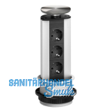 EVOline Port Steckdosenelement 3x Schuko Wippdeckel Edelstahl