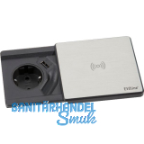 EVOline Square 80 Schuko mit USB-Charger + QI-Charger, Edelstahl