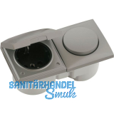 BERKER Integro Flow Schalter/Deckel Edelstahl Effekt + Steckdose schwarz