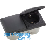 BERKER Integro Flow Doppelsteckdose, Deckel anthrazit, Steckdose anthrazit