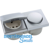 BERKER Integro Pure Schalter/Deckel chrom matt + Steckdose polarwei�